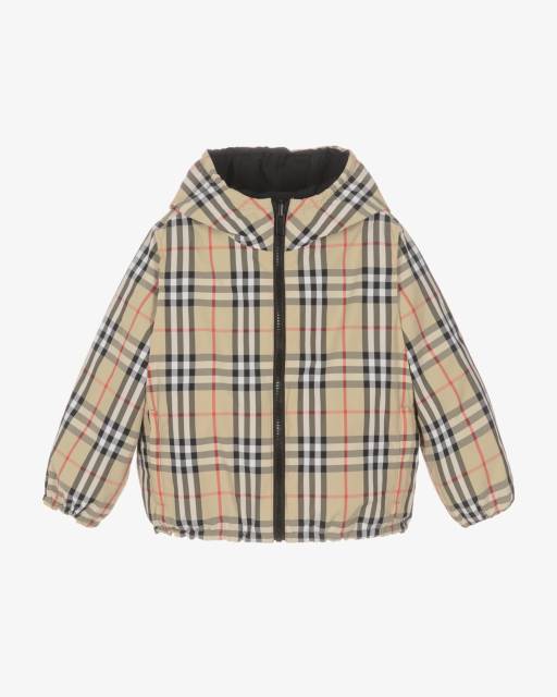 Burberry-Boys Black & Beige Check Reversible Jacket | Childrensalon
