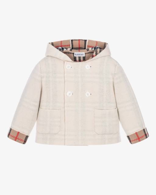 Burberry-Ivory & Burberry Check Reversible Baby Jacket | Childrensalon