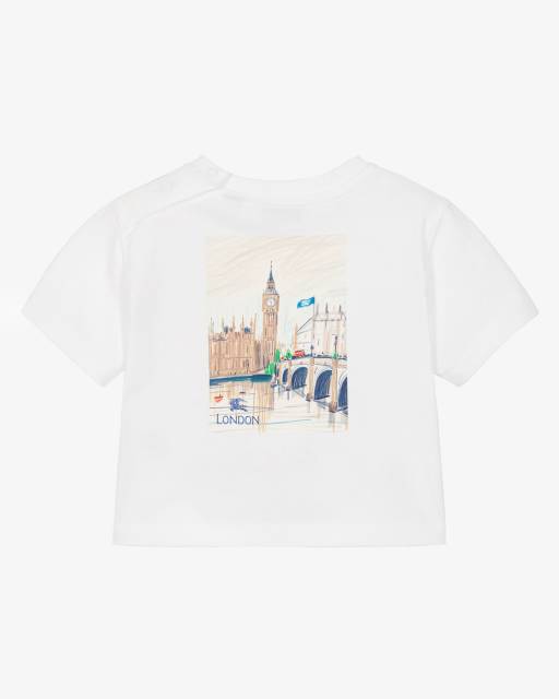 Burberry-Ivory Cotton London Bear Baby T-Shirt | Childrensalon