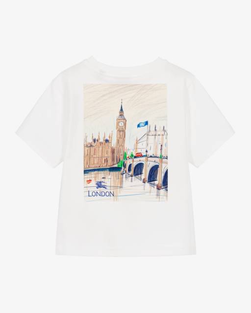 Burberry-تيشيرت بتصميم مستوحي من لندن قطن لون عاجي للأولاد | Childrensalon