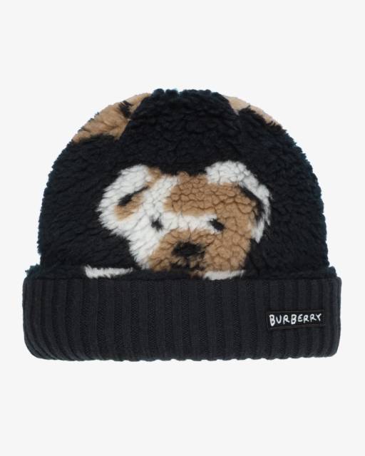 Burberry-Reversible Thomas Bear Fleece Hat in Navy Blue | Childrensalon