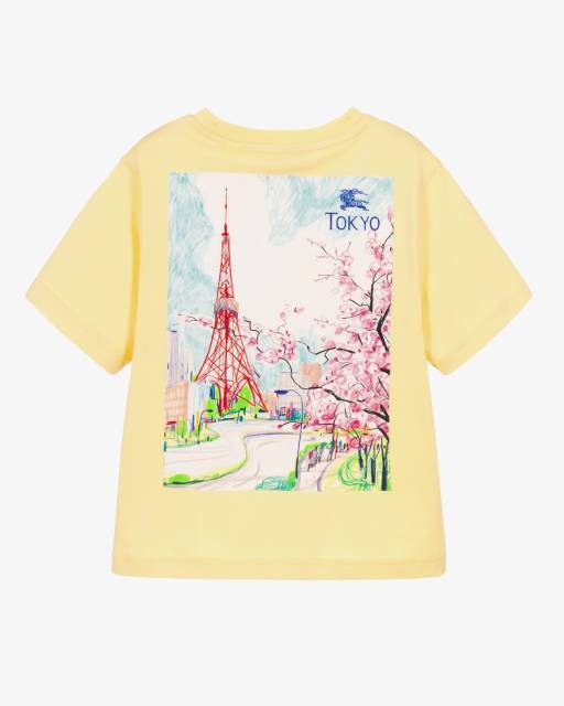 Burberry-Yellow Cotton Tokyo Bear T-Shirt | Childrensalon