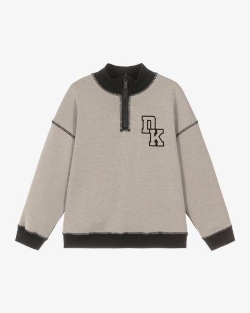 DKNY-Boys Beige & Black Reversible Quarter-Zip Sweatshirt | Childrensalon