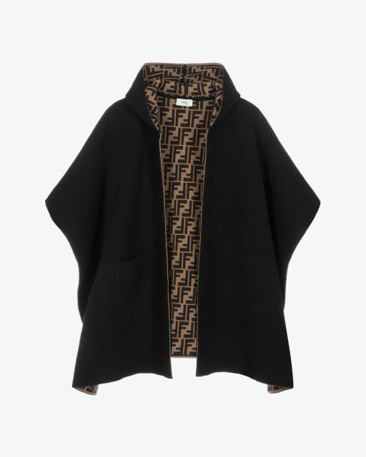 Fendi-كيب بشعار FF بوجهين كشمير وصوف لون أسود وبني | Childrensalon