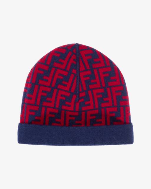 Fendi-Boys Blue & Red Wool & Cashmere Reversible Beanie Hat | Childrensalon