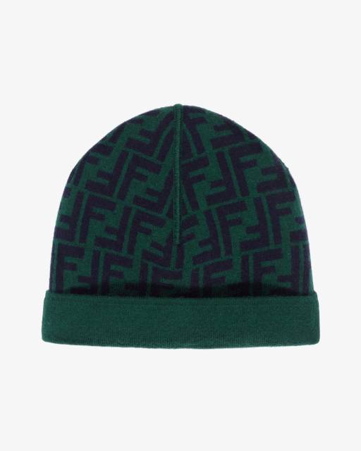 Fendi-Boys Green & Blue Wool & Cashmere Reversible Beanie Hat | Childrensalon
