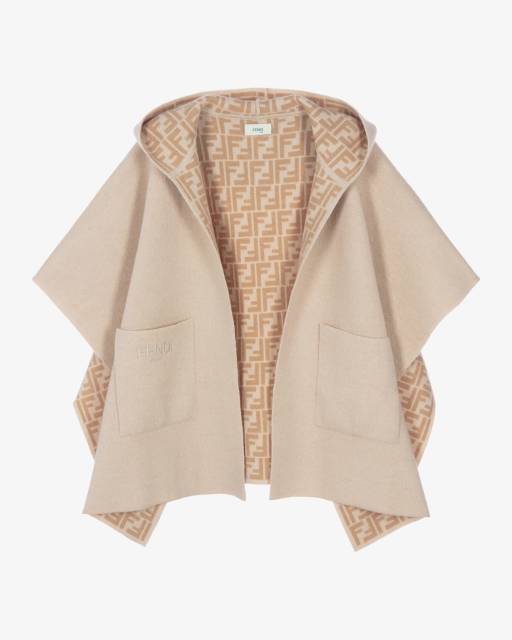 Fendi-Girls Beige Wool FF Logo Reversible Cape | Childrensalon