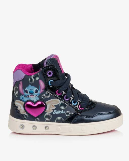 Geox-Girls Navy High-Top Disney Light-Up Trainers with Stitch | Childrensalon