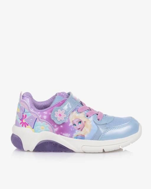Geox-Girls Pale Blue & Lilac Elsa Disney Light Up Trainers | Childrensalon
