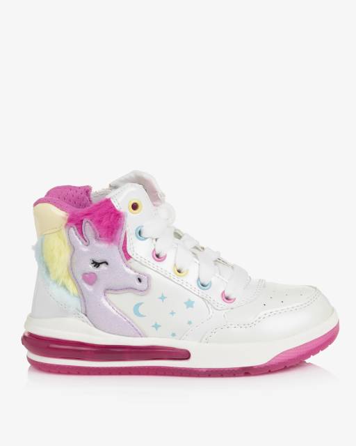 Geox-Girls Pearlescent High-Top Unicorn Light-Up Trainers | Childrensalon