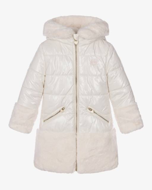 Guess-Girls Ivory Reversible Faux Fur Puffer Coat | Childrensalon