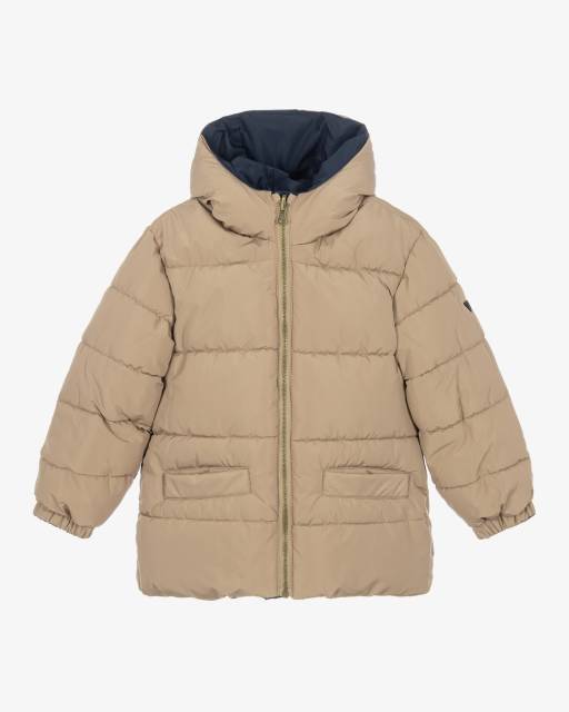 iDO-Boys Navy Blue & Beige Reversible Puffer Coat | Childrensalon