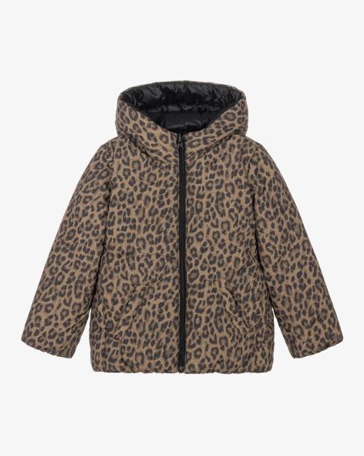 iDO-Girls Reversible Padded Jacket in Brown Leopard Print | Childrensalon