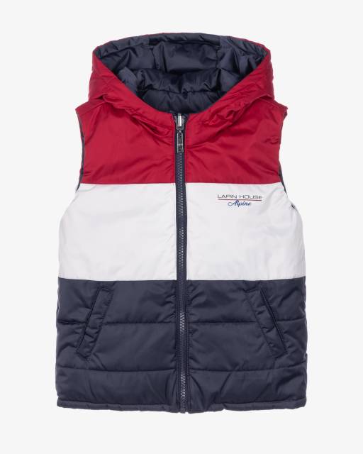 Lapin House-Boys Navy Blue Reversible Hooded Gilet | Childrensalon