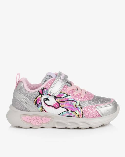 Lelli Kelly-Girls Glittery Silver & Pink Unicorn Light-Up Trainers | Childrensalon