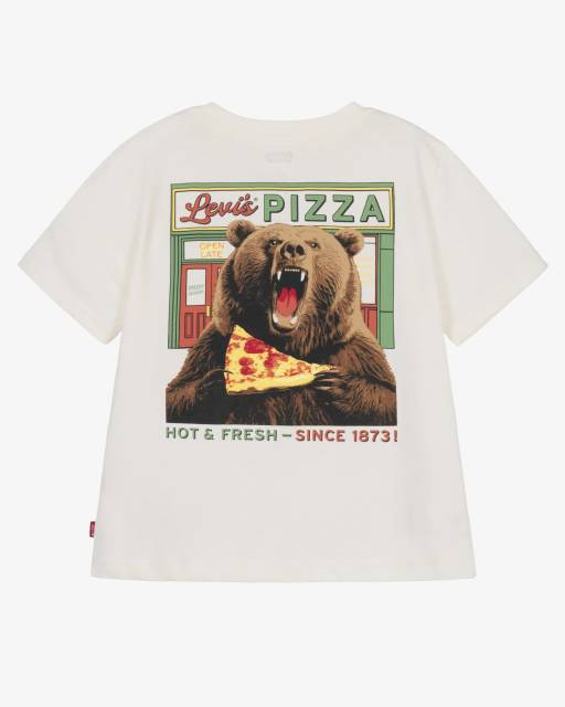 Levi's-Boys Ivory T-Shirt with Pizza Bear Graphic | Childrensalon