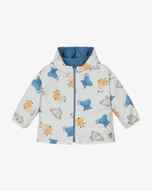 Mayoral-Boys Blue & Beige Reversible Waterproof Hooded Jacket | Childrensalon