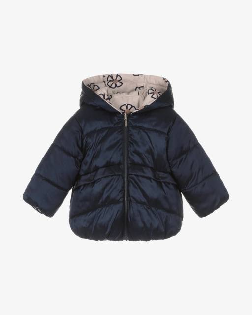 Mayoral-Girls Navy Blue & Beige Reversible Puffer Jacket | Childrensalon