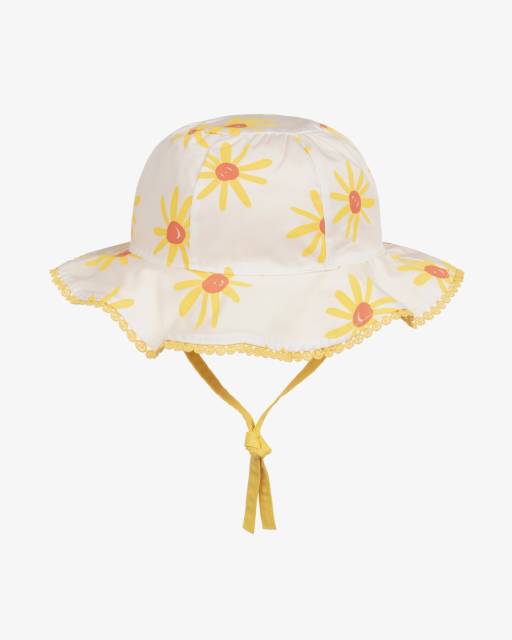 Mayoral-Girls White & Yellow Cotton Reversible Sun Hat | Childrensalon