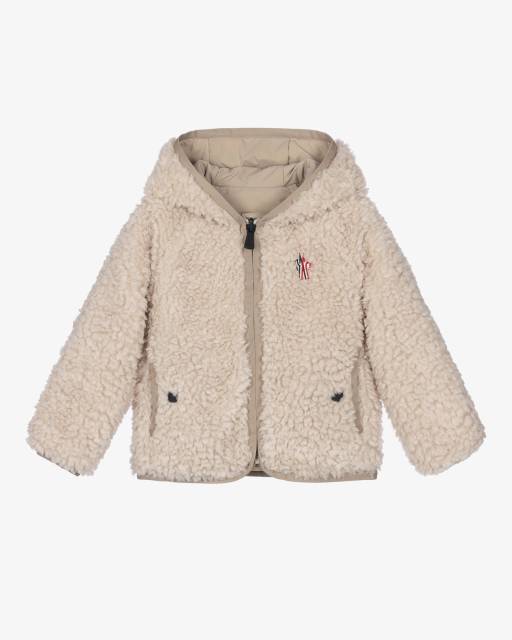 Moncler Enfant-Beige Reversible Teddy Zip-Up Hooded Jacket | Childrensalon