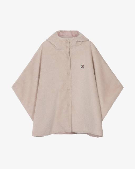 Moncler Enfant-Girls Pink Reversible Teddy Fleece & Satin Cape with Hood | Childrensalon