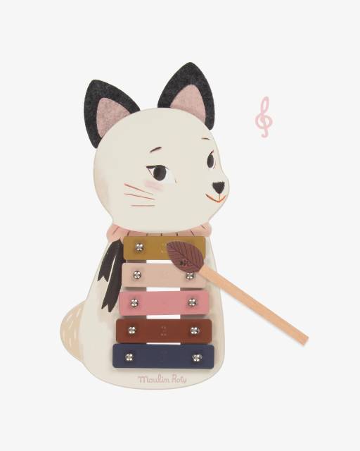 Moulin Roty-Beige & Pink Cat Xylophone (28cm) | Childrensalon