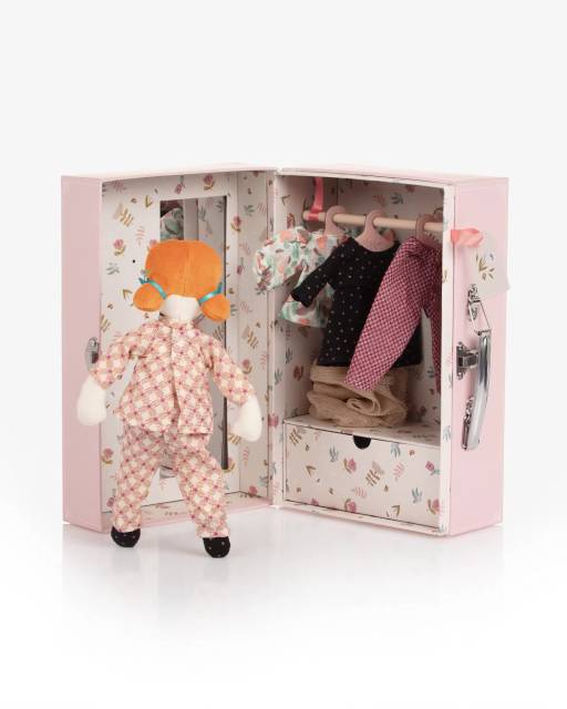 Moulin Roty-Кукла с набором одежды в розовом сундучке (28см) | Childrensalon