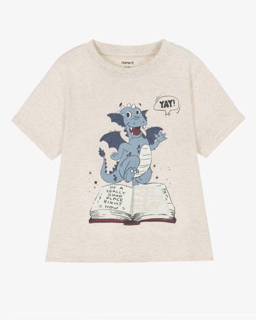 NAME IT-Boys Beige T-Shirt with Playful Dragon Motif | Childrensalon