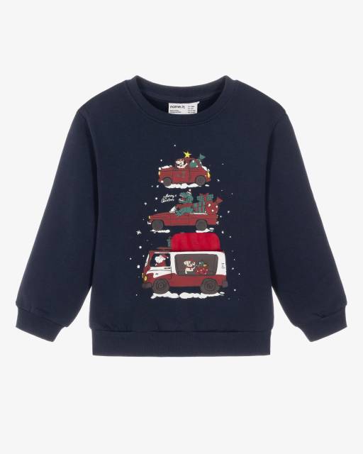 NAME IT-Boys Navy Blue Christmas Car Sweatshirt | Childrensalon