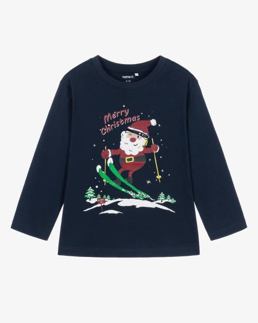 NAME IT-Boys Navy Blue Cotton Santa Top | Childrensalon