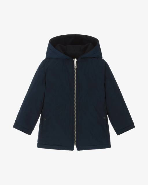 Patachou-Boys Navy Blue Reversible Hooded Jacket | Childrensalon