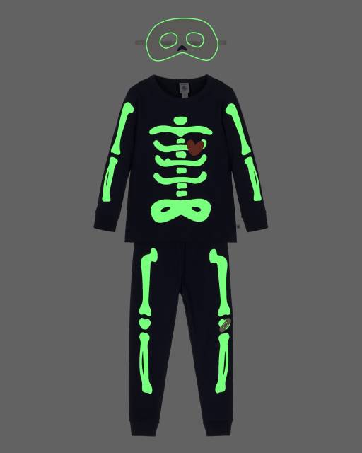 Petit Bateau-Boys Navy Blue Skeleton Print Pyjamas with Mask | Childrensalon