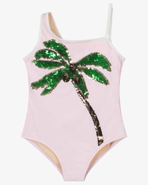 Shade Critters-Купальник розовый с пальмой из пайеток для девочек (UPF50+) | Childrensalon