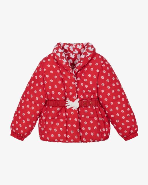 Stella McCartney Kids-Girls Red Floral & Dove Print Reversible Puffer Jacket | Childrensalon