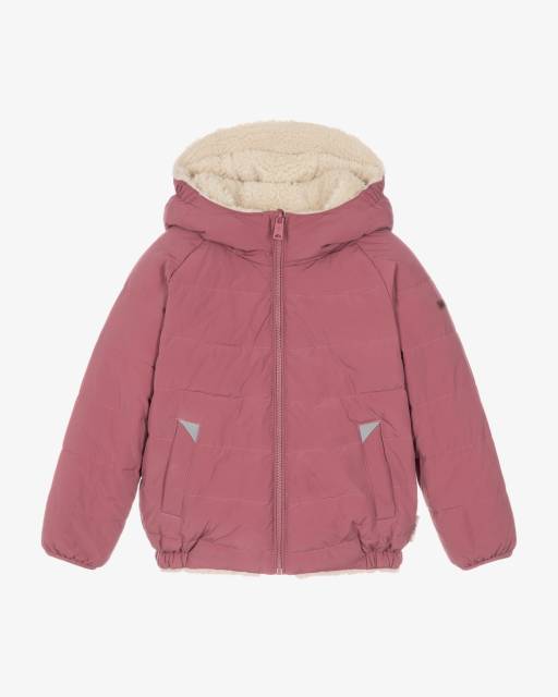 Töastie-Berry Pink & Sherpa Fleece Reversible Puffer Jacket  | Childrensalon
